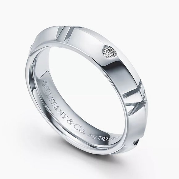 TIFFANY & CO. 18K WHITE GOLD 4 DIAMOND ATLAS® X CLOSED NARROW BAND RING